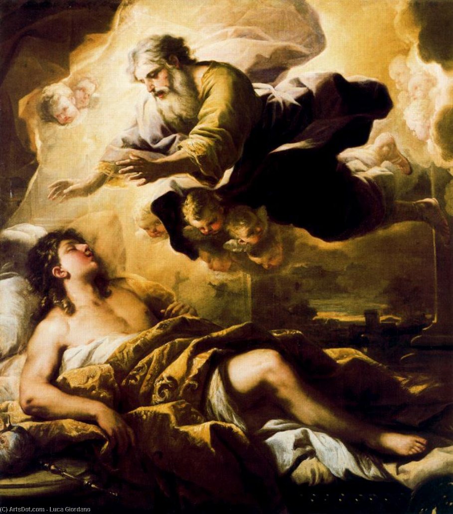 Wikioo.org - The Encyclopedia of Fine Arts - Painting, Artwork by Luca Giordano - Solomon's wisdom in a dream recevoir