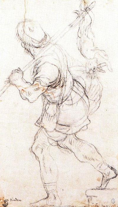 WikiOO.org – 美術百科全書 - 繪畫，作品 Luca Giordano - 研究 男子  与  兔子