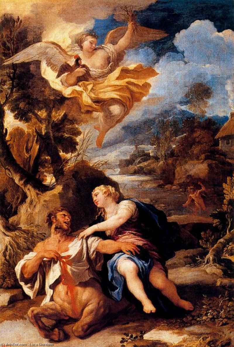 Wikioo.org - The Encyclopedia of Fine Arts - Painting, Artwork by Luca Giordano - The death of the centaur Nessus