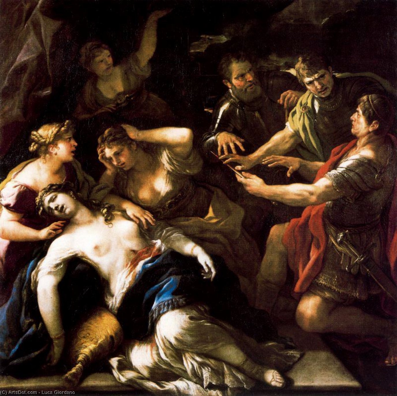 Wikioo.org - The Encyclopedia of Fine Arts - Painting, Artwork by Luca Giordano - The Oath of Brutus against Tarquin the death of Lucrecia