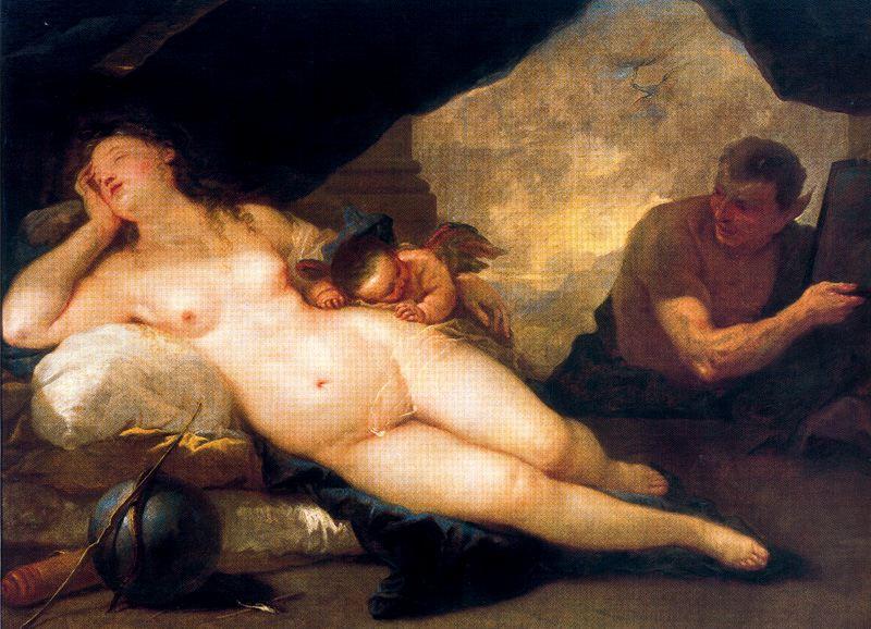 Wikioo.org – L'Encyclopédie des Beaux Arts - Peinture, Oeuvre de Luca Giordano - Vénus et Cupidon avec un Satyre sommeil