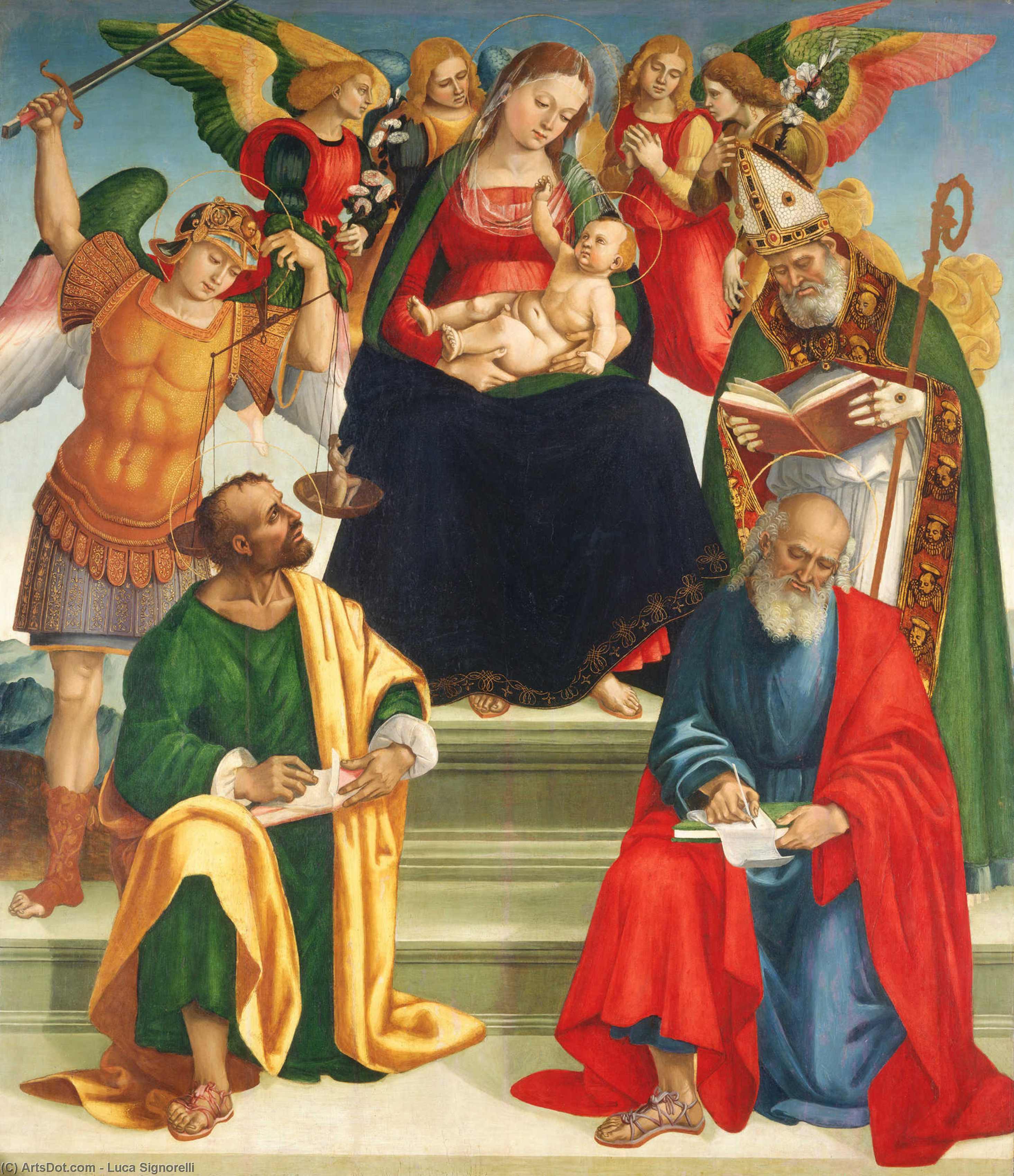 WikiOO.org - 百科事典 - 絵画、アートワーク Luca Signorelli - マドンナと子供 と一緒に 聖人 と 天使