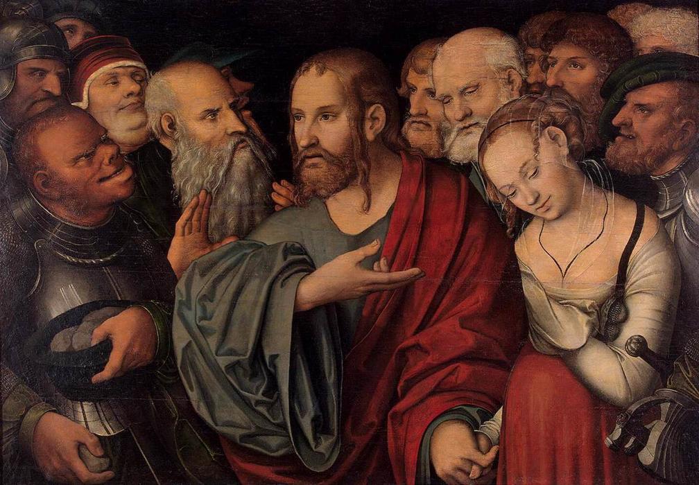 Wikioo.org – L'Enciclopedia delle Belle Arti - Pittura, Opere di Lucas Cranach The Younger - cristo e le  Antartico  donna  preso  contro  adulterio