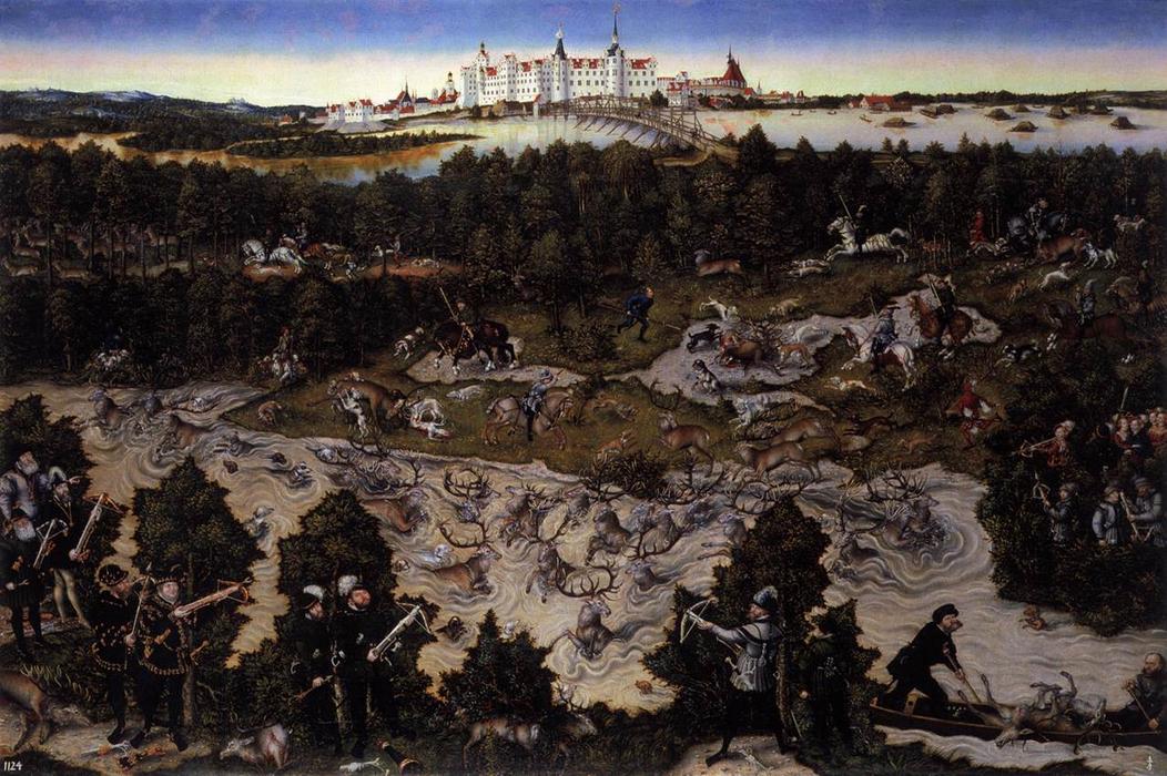 Wikioo.org - The Encyclopedia of Fine Arts - Painting, Artwork by Lucas Cranach The Younger - Hunt in Honour of Charles V at the Castle of Torgau