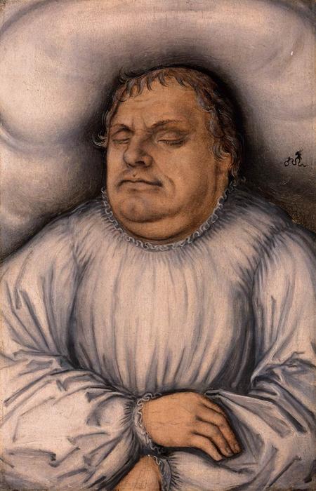 Wikioo.org – La Enciclopedia de las Bellas Artes - Pintura, Obras de arte de Lucas Cranach The Younger - Retrato de Martín Lutero en su lecho de muerte