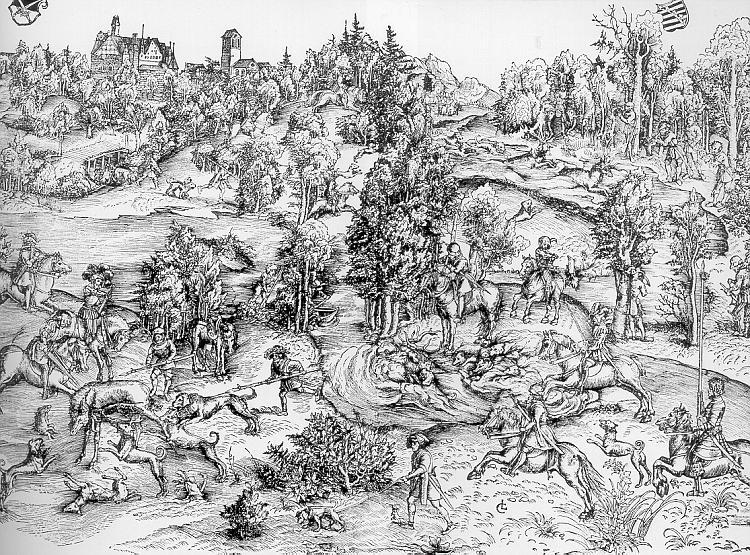 Wikioo.org - สารานุกรมวิจิตรศิลป์ - จิตรกรรม Lucas Cranach The Younger - Stag Hunt of the Elector John Frederick