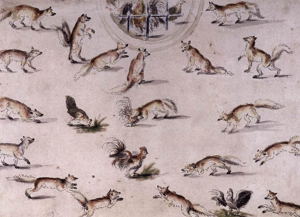Wikioo.org – L'Enciclopedia delle Belle Arti - Pittura, Opere di Lucas Cranach The Younger - Studio per un parete decorazione con le volpi e polli