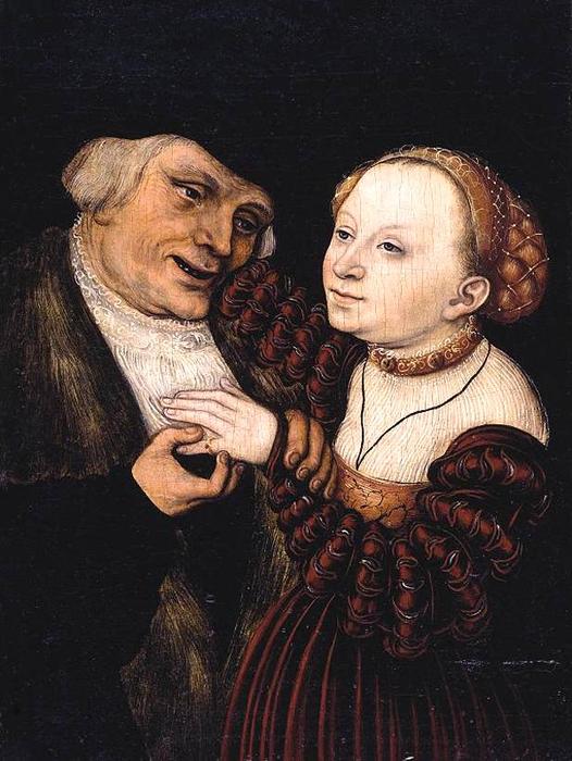 Wikioo.org - The Encyclopedia of Fine Arts - Painting, Artwork by Lucas Cranach The Younger - The Ill-Matched Lovers