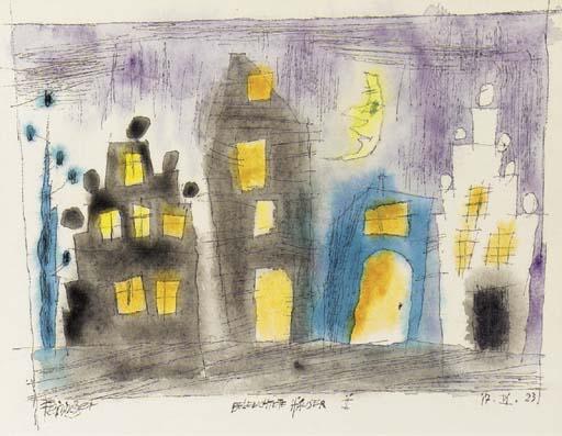 Wikioo.org - The Encyclopedia of Fine Arts - Painting, Artwork by Lyonel Feininger - Lighted Houses II
