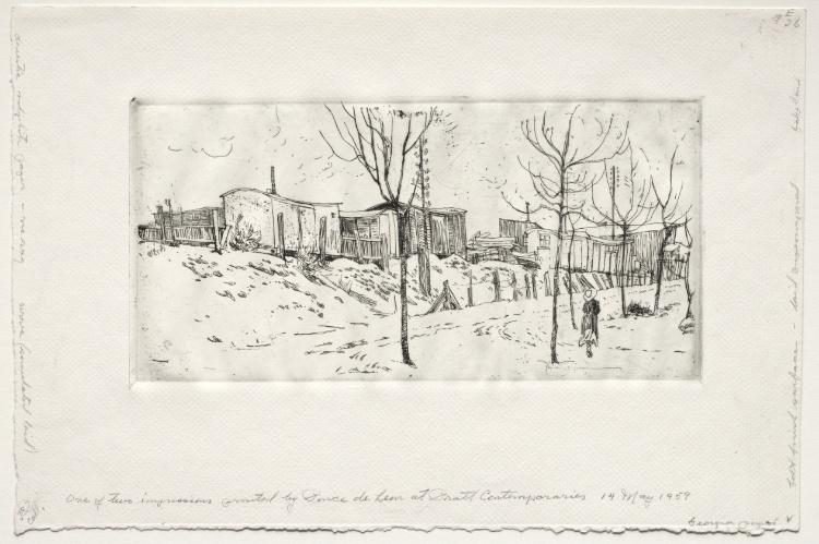 WikiOO.org - Encyclopedia of Fine Arts - Malba, Artwork Lyonel Feininger - Railroad Embankment with Barracks, Zehlendorf