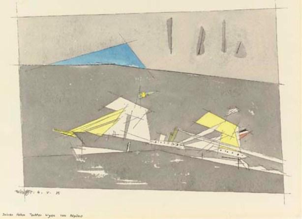 Wikoo.org - موسوعة الفنون الجميلة - اللوحة، العمل الفني Lyonel Feininger - Ship with Swedish Flag II