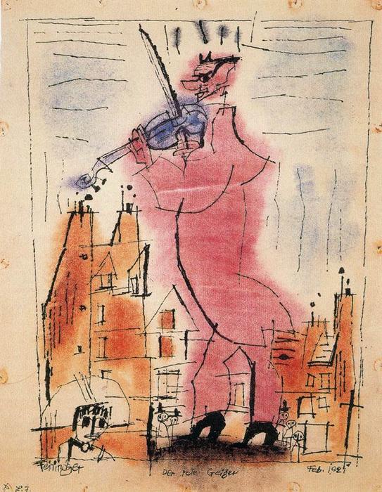 WikiOO.org - Encyclopedia of Fine Arts - Lukisan, Artwork Lyonel Feininger - The red violonist