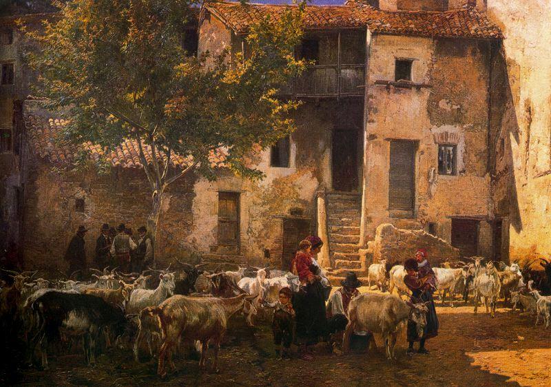 Wikioo.org - The Encyclopedia of Fine Arts - Painting, Artwork by Mariano Barbasan - Milking time