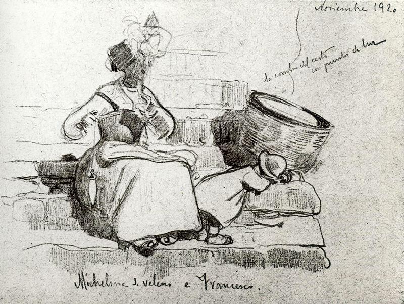 WikiOO.org - Enciclopédia das Belas Artes - Pintura, Arte por Mariano Barbasan - Women spinning in Anticoli