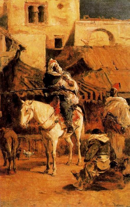 Wikioo.org - สารานุกรมวิจิตรศิลป์ - จิตรกรรม Mariano Fortuny - Arabic horseman in Tangier