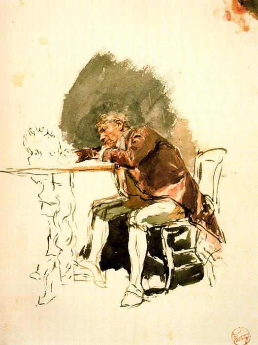 Wikioo.org - The Encyclopedia of Fine Arts - Painting, Artwork by Mariano Fortuny - Man leaning on a table