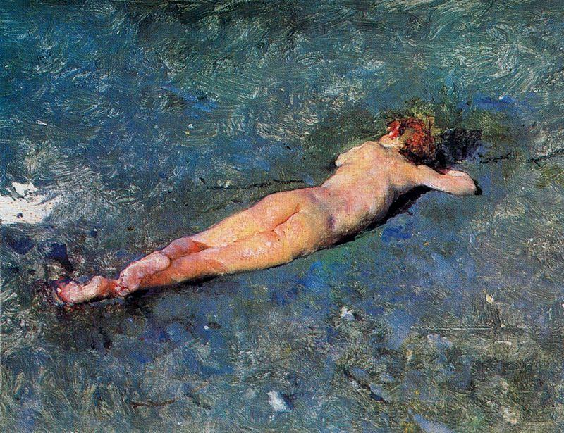 Wikioo.org - สารานุกรมวิจิตรศิลป์ - จิตรกรรม Mariano Fortuny - Naked on the beach at Portici