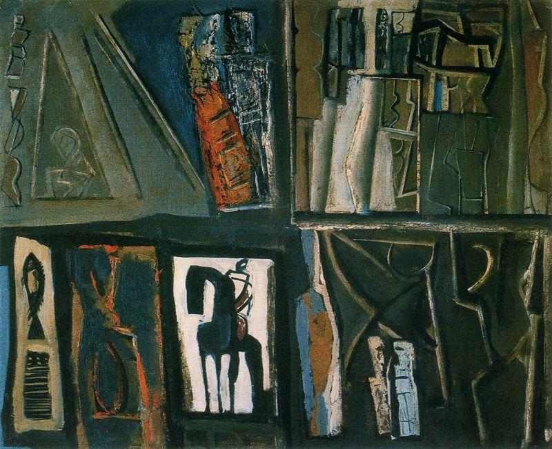 Wikioo.org – La Enciclopedia de las Bellas Artes - Pintura, Obras de arte de Mario Sironi - composición con negro caballo