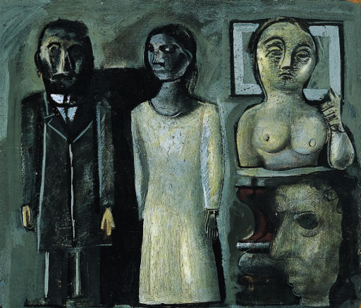 Wikioo.org – La Enciclopedia de las Bellas Artes - Pintura, Obras de arte de Mario Sironi - pareja con estatuas