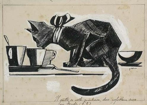 WikiOO.org - Enciclopédia das Belas Artes - Pintura, Arte por Mario Sironi - The cat