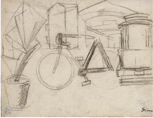 Wikioo.org – La Enciclopedia de las Bellas Artes - Pintura, Obras de arte de Mario Sironi - paisaje urbano con bicicleta