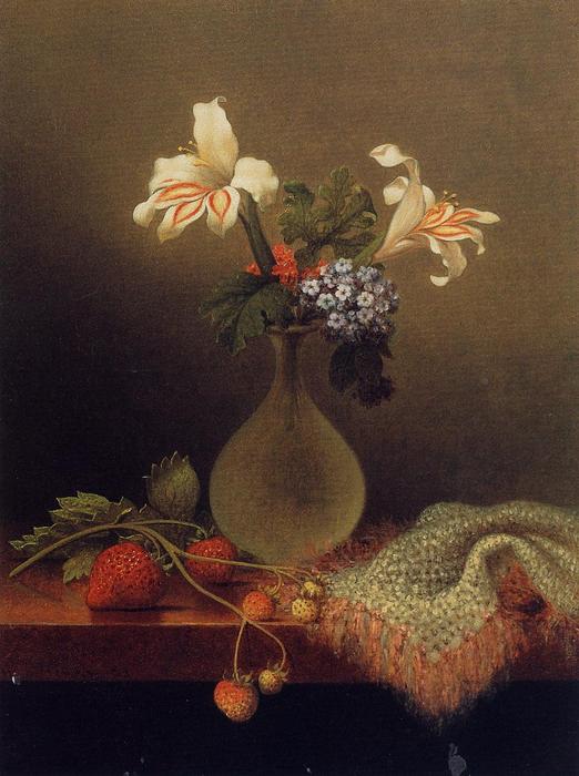Wikioo.org - The Encyclopedia of Fine Arts - Painting, Artwork by Martin Johnson Heade - A Vase of Corn Lilies and Heliotrope