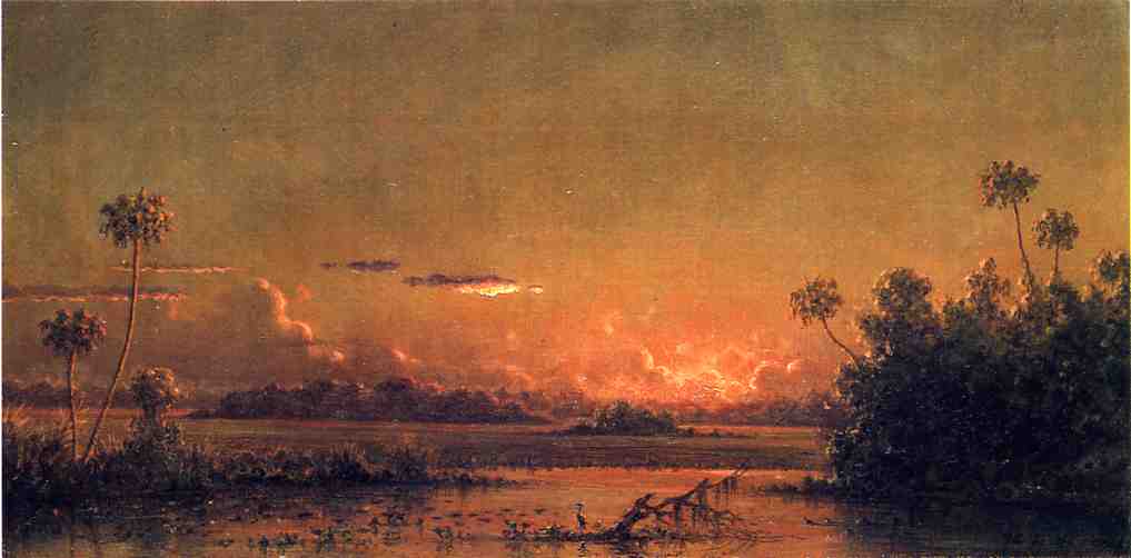 Wikioo.org - The Encyclopedia of Fine Arts - Painting, Artwork by Martin Johnson Heade - Florida Sunset with Waterfowl