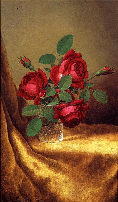 Wikioo.org – La Enciclopedia de las Bellas Artes - Pintura, Obras de arte de Martin Johnson Heade - rojo las rosas para  Un  Cristal  cáliz