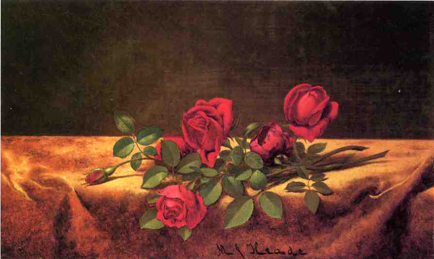 WikiOO.org - Enciklopedija dailės - Tapyba, meno kuriniai Martin Johnson Heade - Roses Lying on Gold Velvet