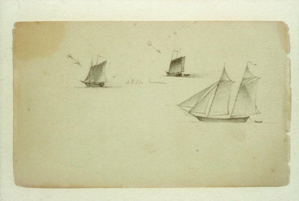 Wikioo.org - The Encyclopedia of Fine Arts - Painting, Artwork by Martin Johnson Heade - Three Studies of a Two-Master Schooner