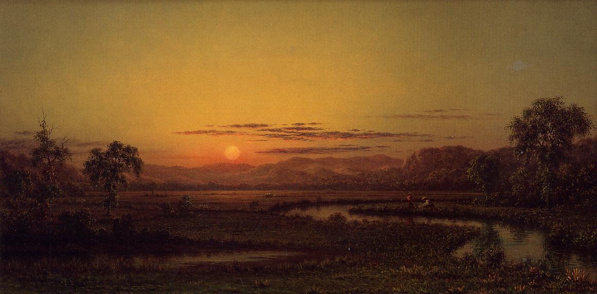 Wikioo.org - The Encyclopedia of Fine Arts - Painting, Artwork by Martin Johnson Heade - Two Fishermen in the Marsh, at Sunset