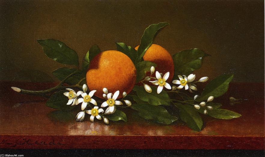 WikiOO.org - Enciklopedija likovnih umjetnosti - Slikarstvo, umjetnička djela Martin Johnson Heade - Two Oranges with Orange Blossoms