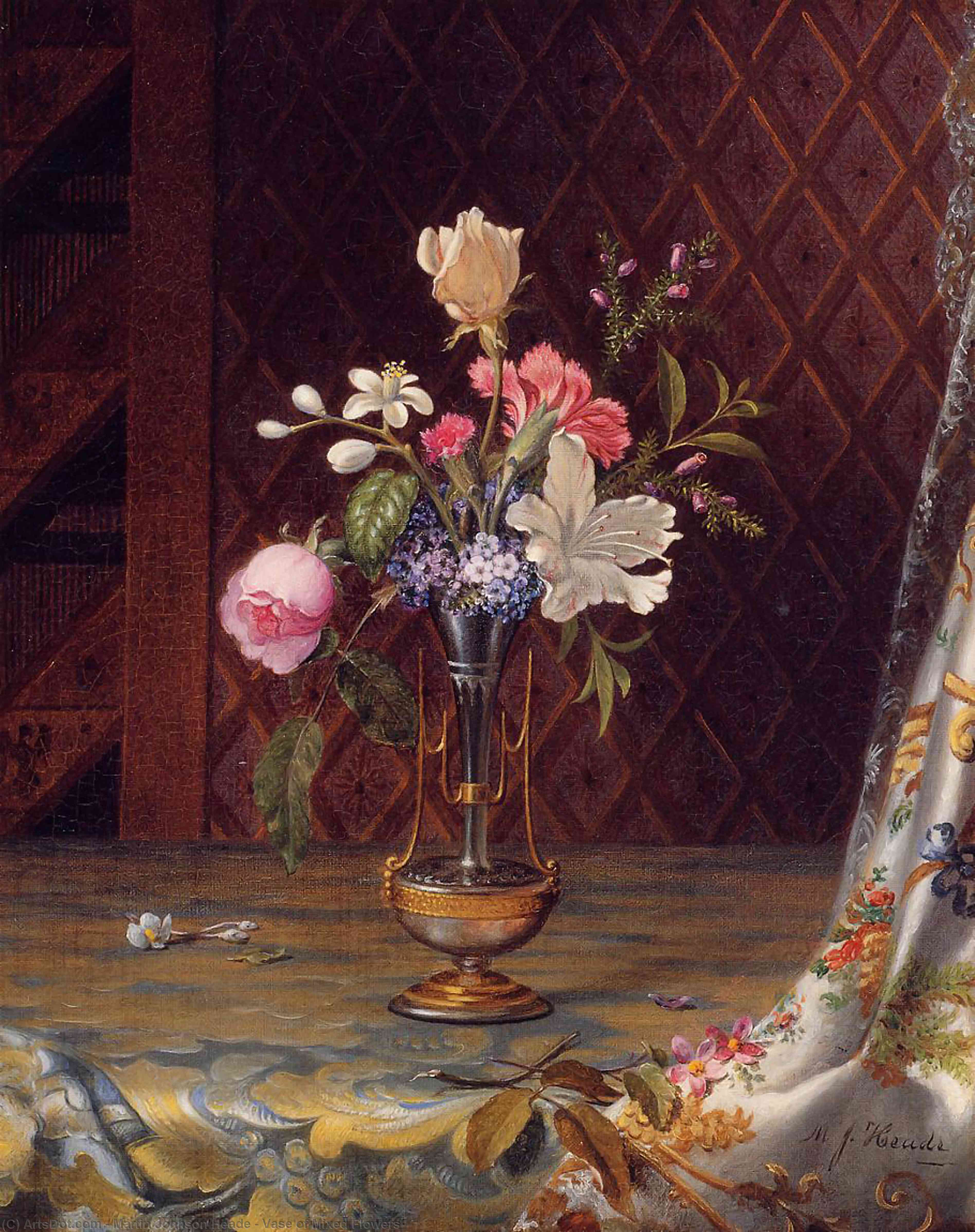 Wikioo.org - The Encyclopedia of Fine Arts - Painting, Artwork by Martin Johnson Heade - Vase of Mixed Flowers