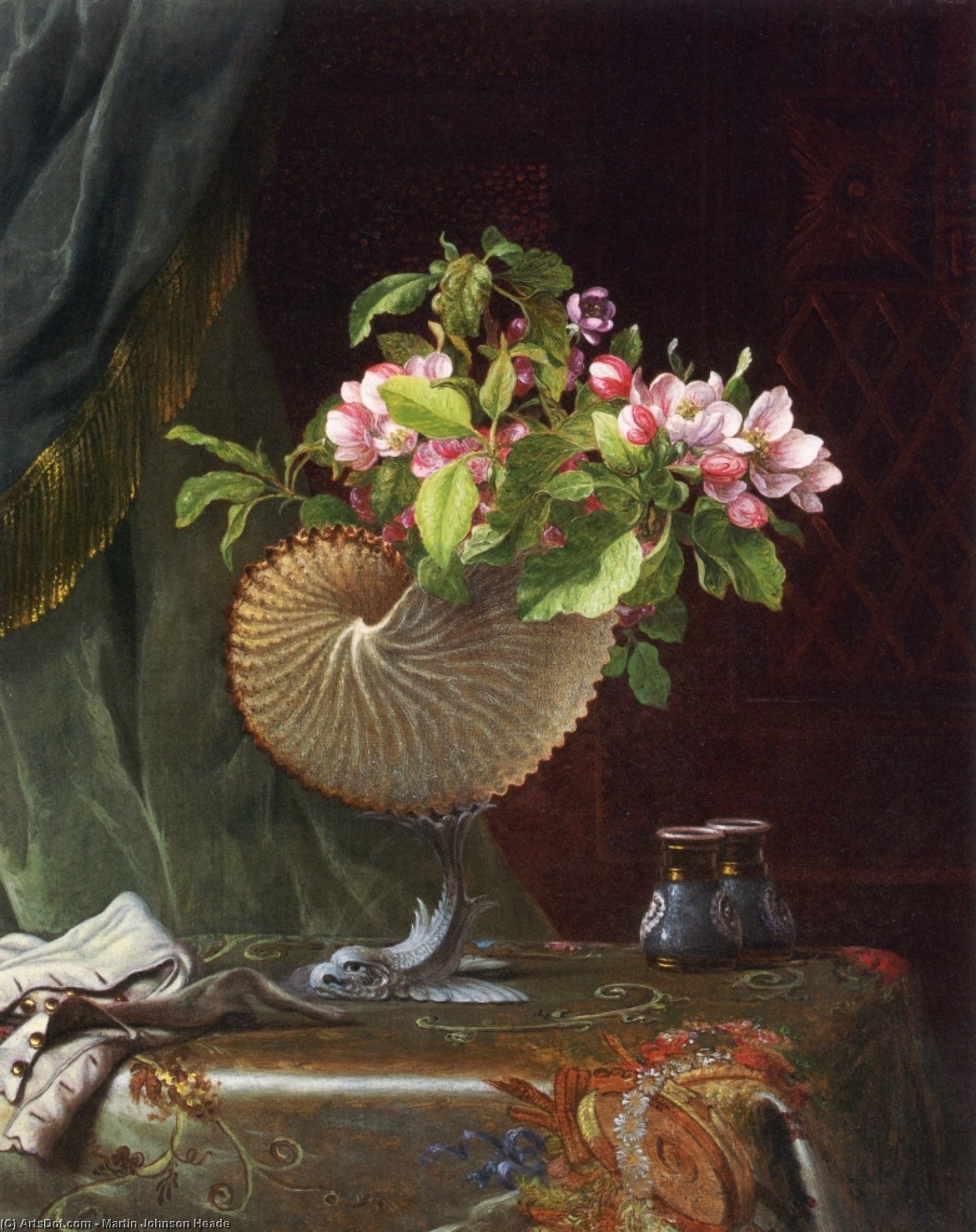 Wikioo.org - The Encyclopedia of Fine Arts - Painting, Artwork by Martin Johnson Heade - Victorian Still Life with Apple Blossoms