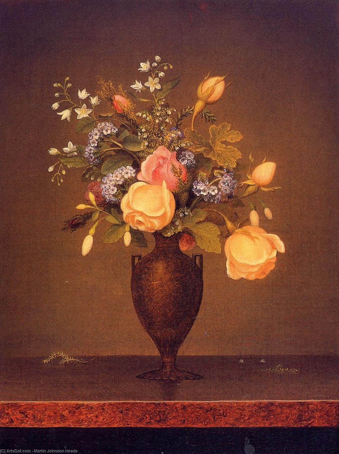 Wikioo.org - The Encyclopedia of Fine Arts - Painting, Artwork by Martin Johnson Heade - Wildflowers in a Brown Vase