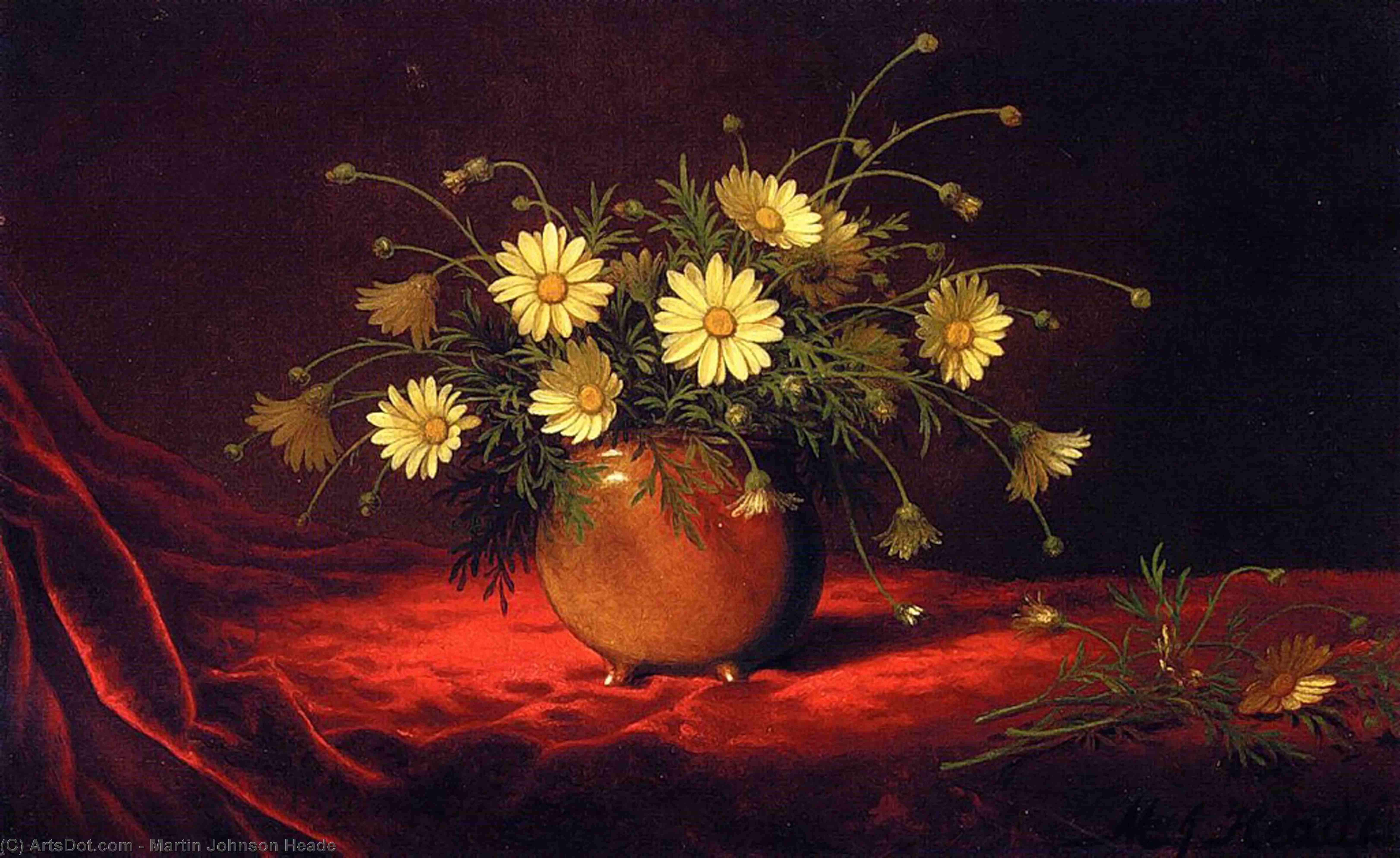 Wikioo.org - The Encyclopedia of Fine Arts - Painting, Artwork by Martin Johnson Heade - Yellow Daisies in a Bowl