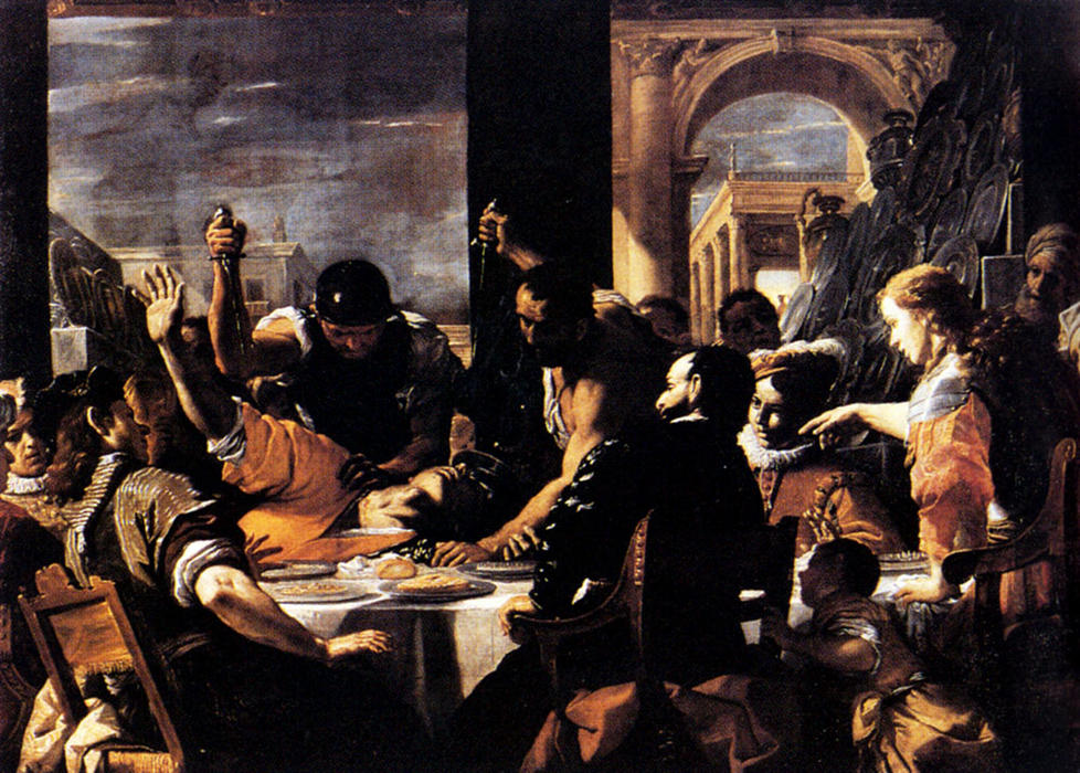 Wikioo.org - The Encyclopedia of Fine Arts - Painting, Artwork by Mattia Preti - The Banquet Of Baldassare