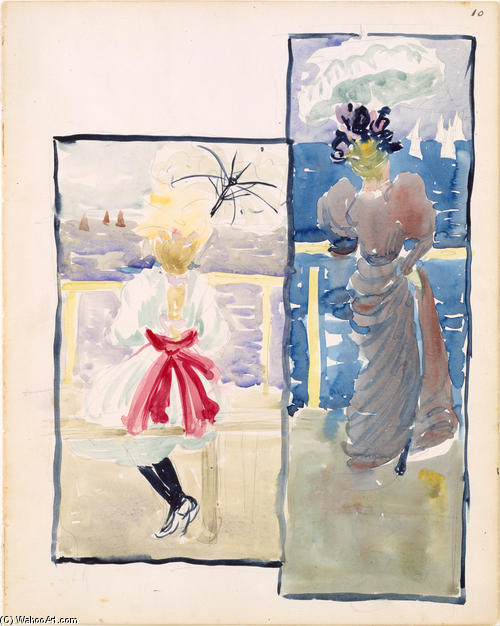 Wikioo.org - The Encyclopedia of Fine Arts - Painting, Artwork by Maurice Brazil Prendergast - A young girl and a woman gazing out to sea