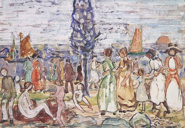 Wikioo.org - The Encyclopedia of Fine Arts - Painting, Artwork by Maurice Brazil Prendergast - Beach with Blue Tree
