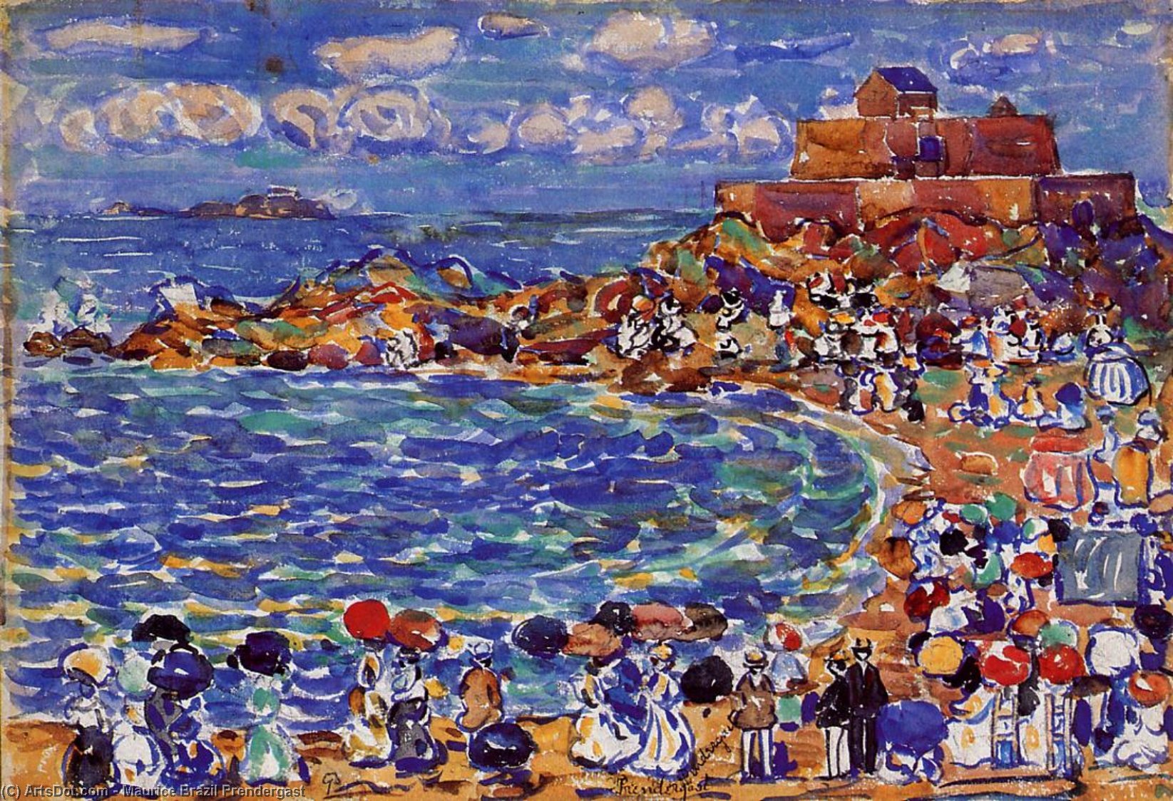 Wikioo.org – La Enciclopedia de las Bellas Artes - Pintura, Obras de arte de Maurice Brazil Prendergast - Playa , San . Malo 1