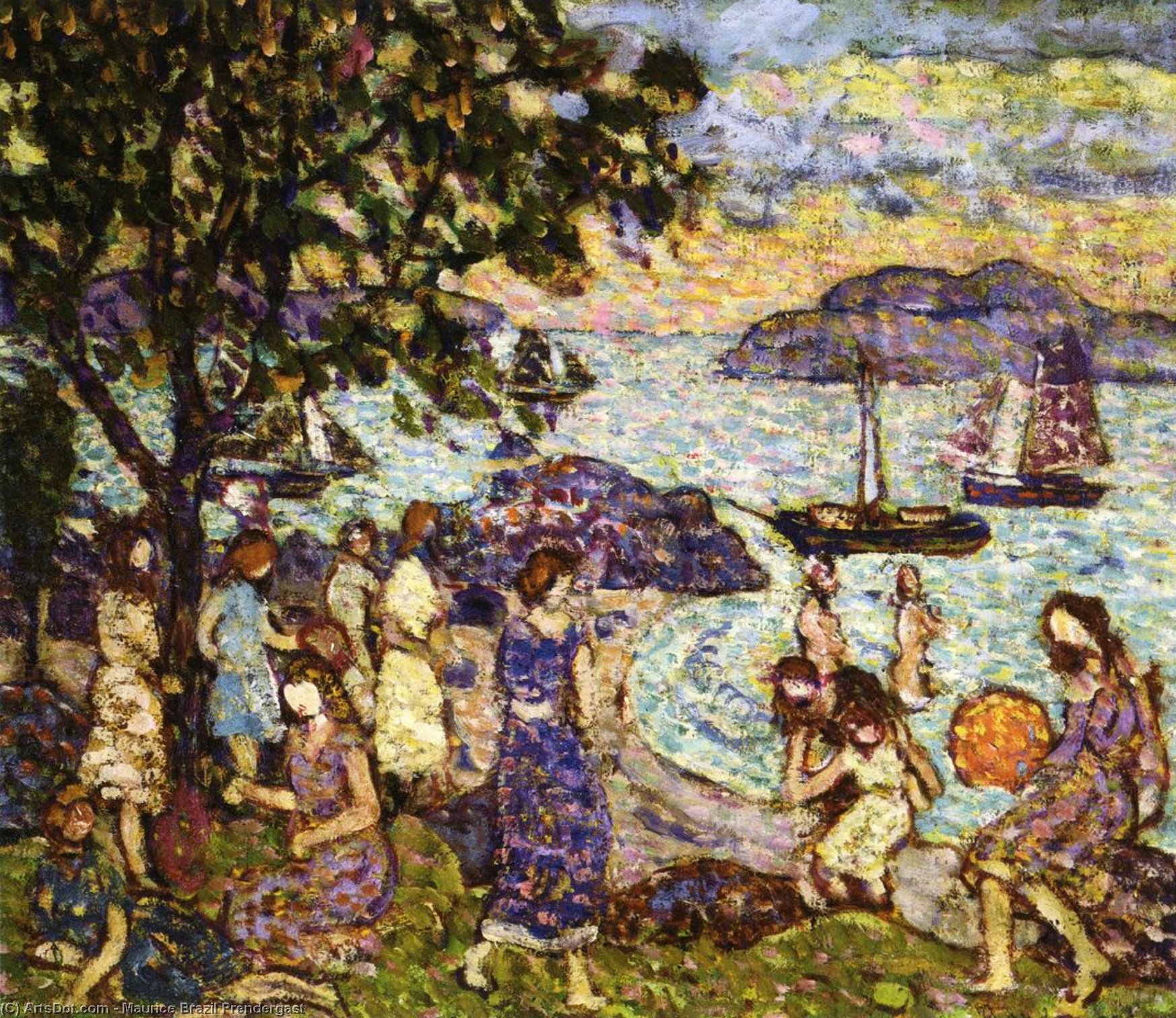 Wikioo.org - The Encyclopedia of Fine Arts - Painting, Artwork by Maurice Brazil Prendergast - Crepuscule (aka Along the Shore or Beach)
