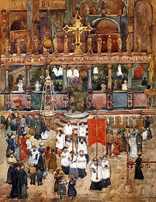 Wikioo.org - สารานุกรมวิจิตรศิลป์ - จิตรกรรม Maurice Brazil Prendergast - Easter Procession, St. Marks