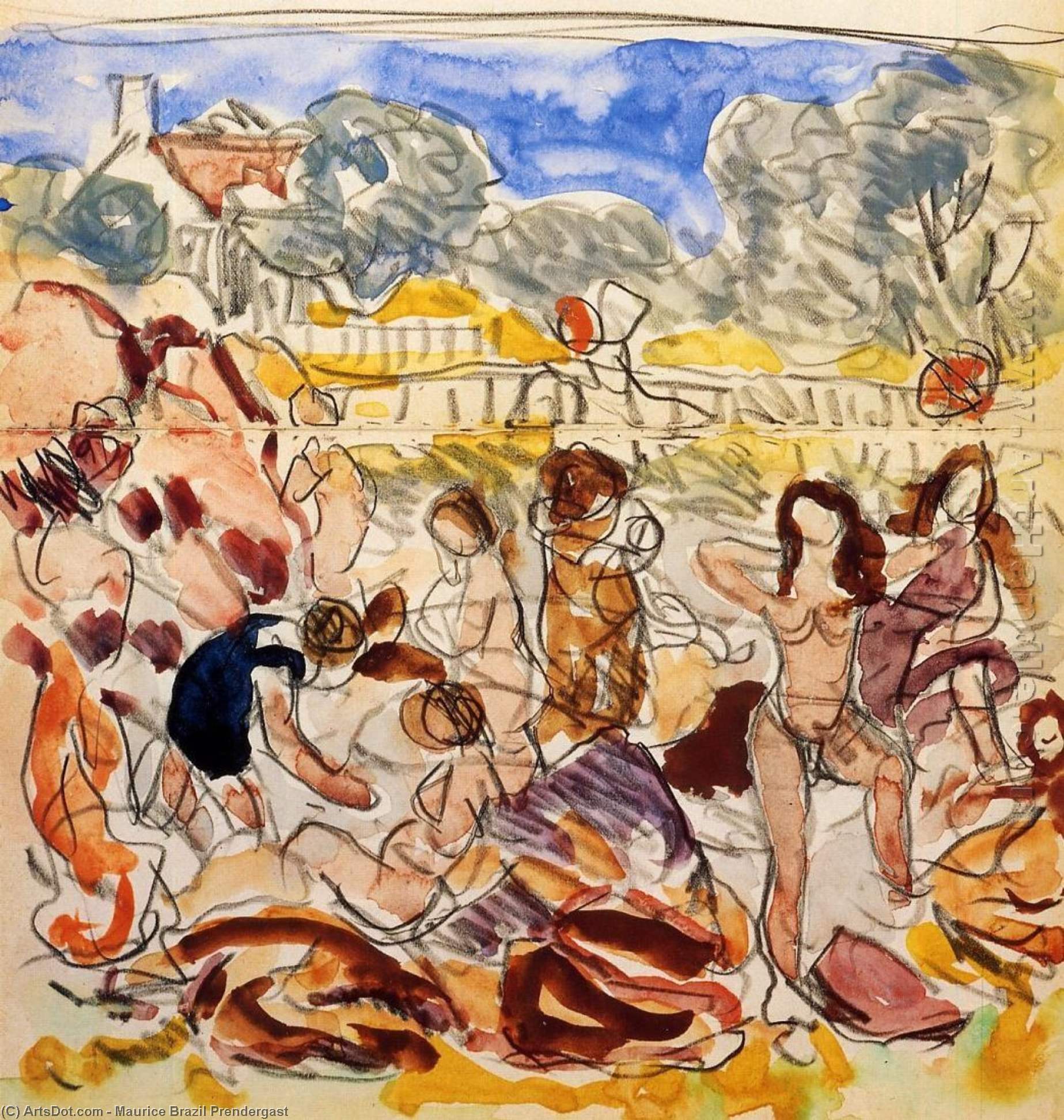 Wikioo.org - สารานุกรมวิจิตรศิลป์ - จิตรกรรม Maurice Brazil Prendergast - Figures on the Beach