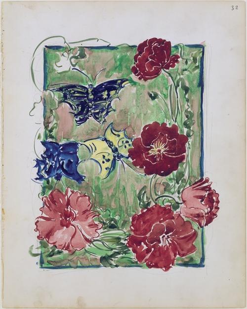 WikiOO.org - Enciclopédia das Belas Artes - Pintura, Arte por Maurice Brazil Prendergast - Flowers and butterflies