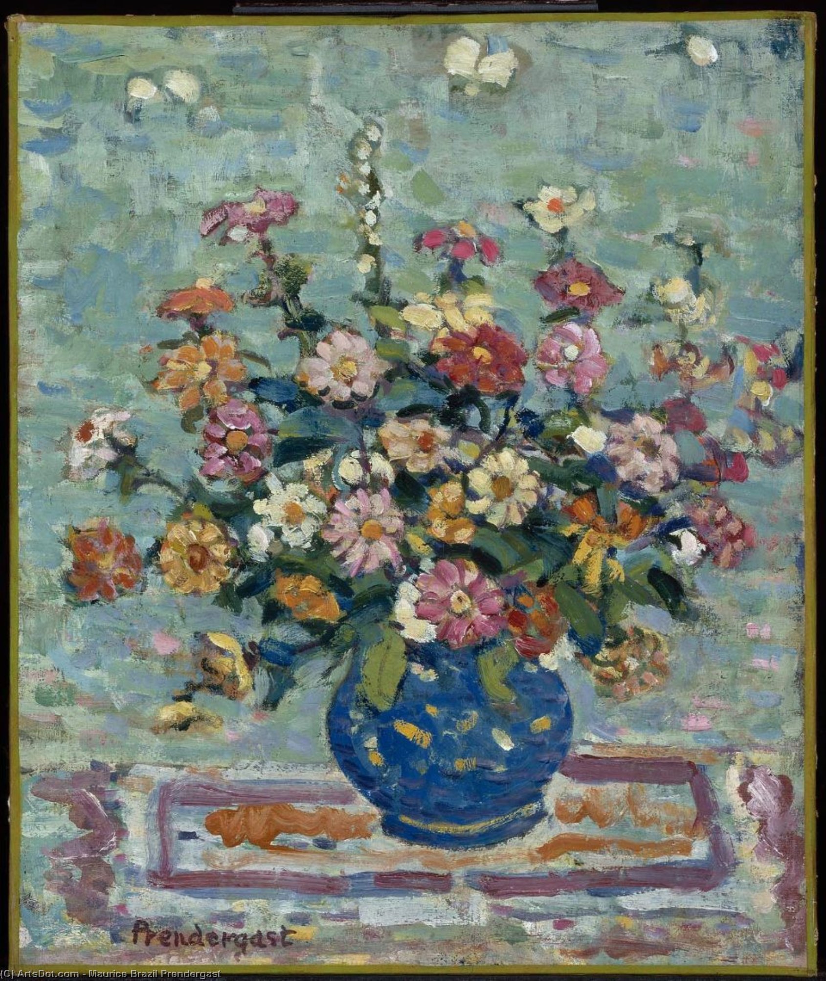 Wikioo.org - The Encyclopedia of Fine Arts - Painting, Artwork by Maurice Brazil Prendergast - Flowers in a Blue Vase