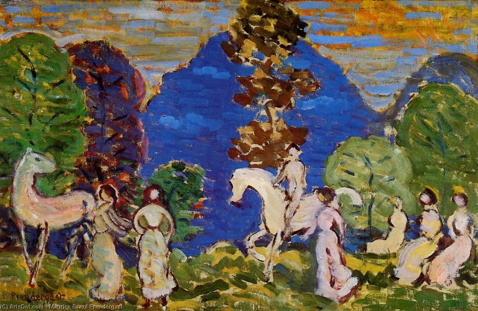 Wikioo.org - The Encyclopedia of Fine Arts - Painting, Artwork by Maurice Brazil Prendergast - Rider against Blue Hills