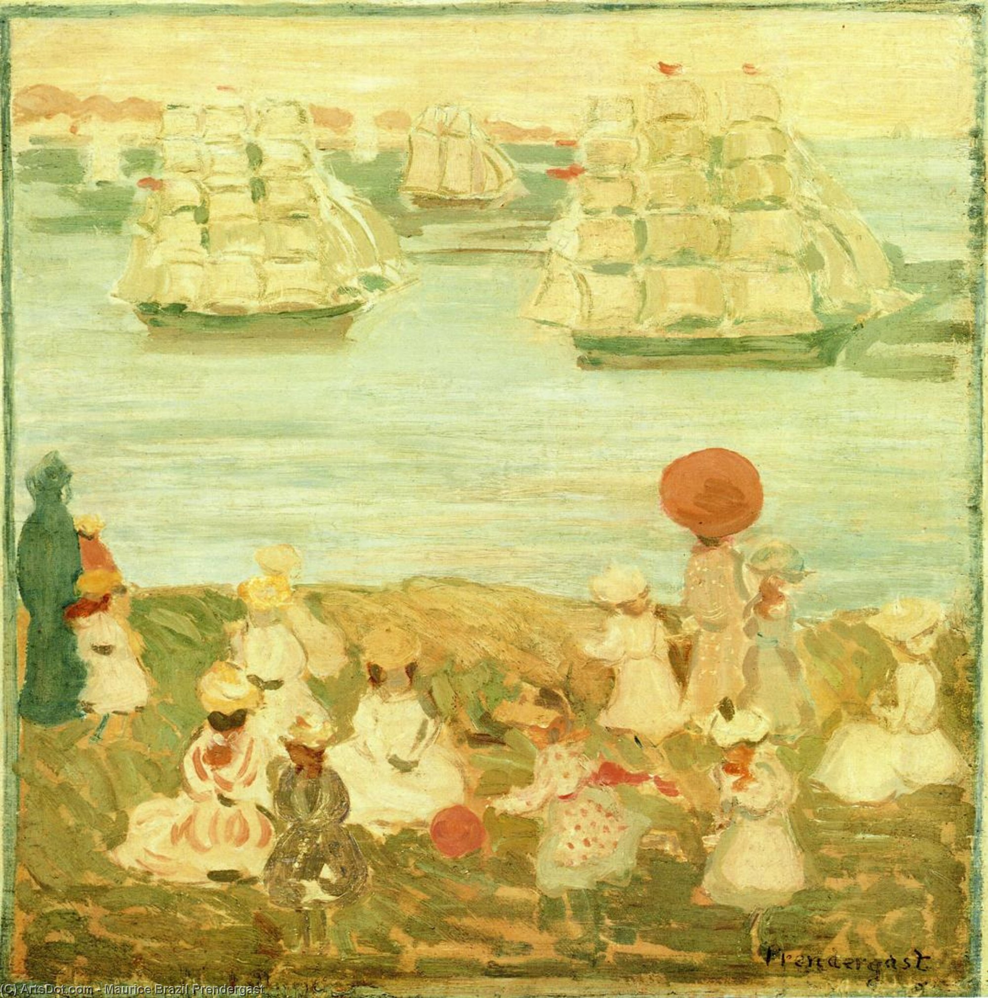 Wikioo.org – La Enciclopedia de las Bellas Artes - Pintura, Obras de arte de Maurice Brazil Prendergast - los buques pretty ( aka como pasar los barcos )