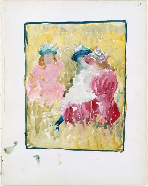 Wikioo.org - The Encyclopedia of Fine Arts - Painting, Artwork by Maurice Brazil Prendergast - Three girls sitting on the grass
