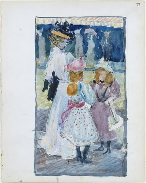 WikiOO.org - Enciklopedija dailės - Tapyba, meno kuriniai Maurice Brazil Prendergast - Two girls and a woman in a veiled hat