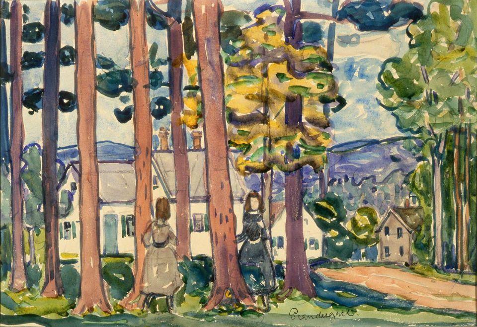 WikiOO.org - دایره المعارف هنرهای زیبا - نقاشی، آثار هنری Maurice Brazil Prendergast - Two Girls in a New England Woodland